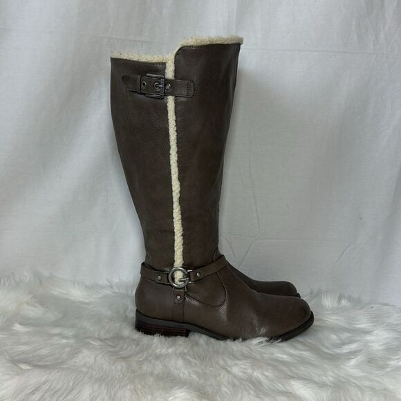G By Guess Faux Leather Taupe Knee High Riding Boots Sz 11 - Picture 4 of 6
